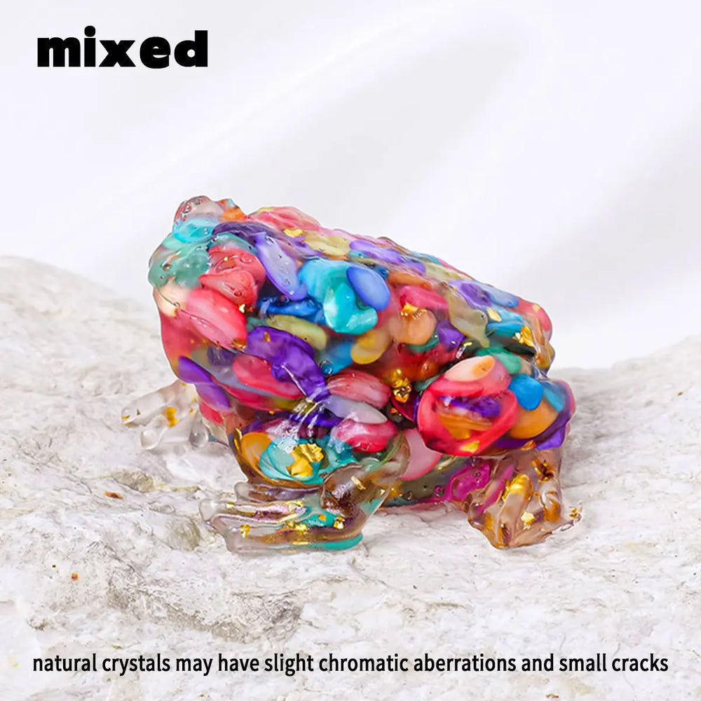 1PC Natural Crystal Gravel Stone Bufonid Statue Dropper resin Reiki Stone Figurine Amulet Fengshui Sculpture