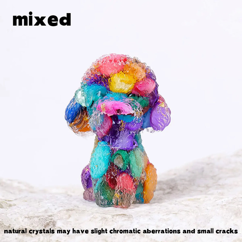 1PC Natural Crystal Gravel Teddy Dog Statue Dropper resin Reiki Stone Fengshui Creative Sculpture Study Room Home Decoration