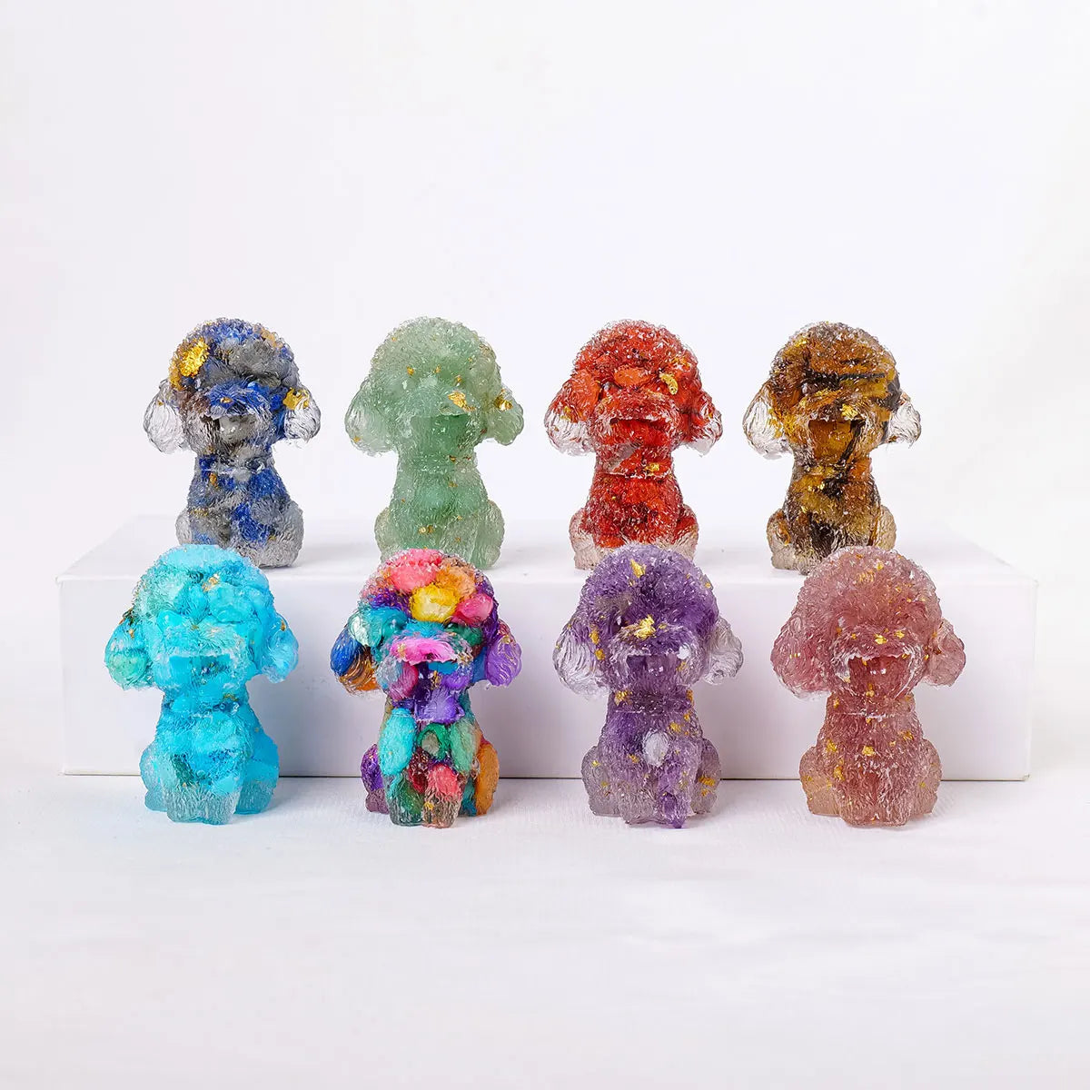 1PC Natural Crystal Gravel Teddy Dog Statue Dropper resin Reiki Stone Fengshui Creative Sculpture Study Room Home Decoration