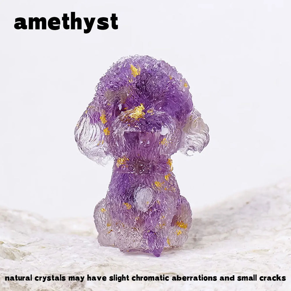 1PC Natural Crystal Gravel Teddy Dog Statue Dropper resin Reiki Stone Fengshui Creative Sculpture Study Room Home Decoration