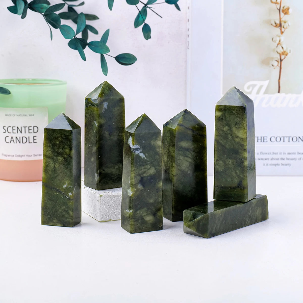 1PC Natural Crystal Green Jade Crystal Point Decoration & Wand Crystal Tower For Healing Home Decoration Gifts