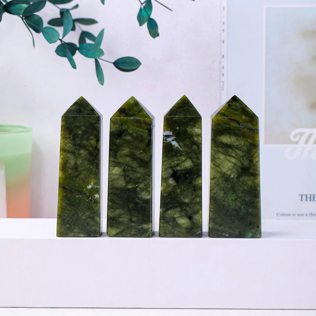 1PC Natural Crystal Green Jade Crystal Point Decoration & Wand Crystal Tower For Healing Home Decoration Gifts