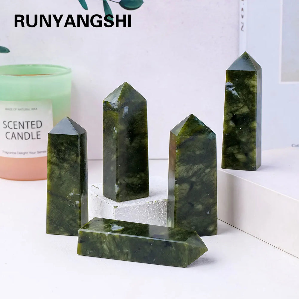 1PC Natural Crystal Green Jade Crystal Point Decoration & Wand Crystal Tower For Healing Home Decoration Gifts