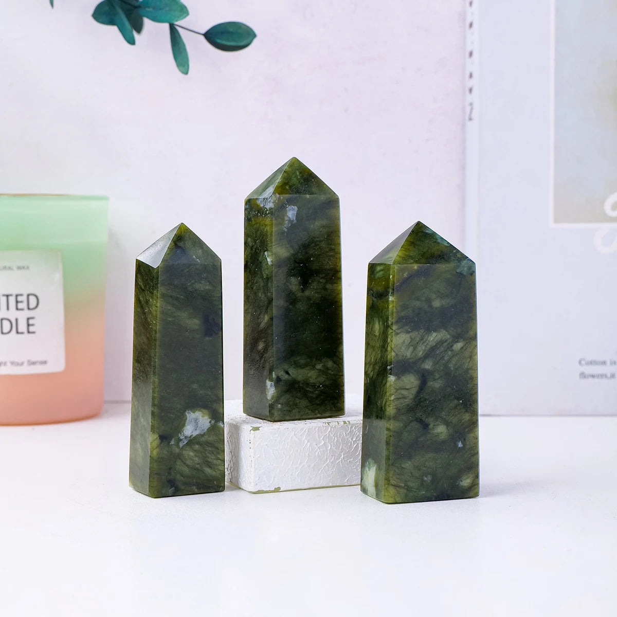 1PC Natural Crystal Green Jade Crystal Point Decoration & Wand Crystal Tower For Healing Home Decoration Gifts