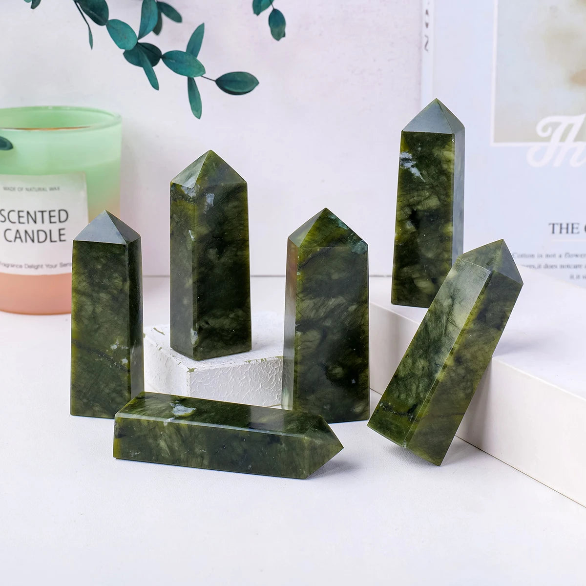 1PC Natural Crystal Green Jade Crystal Point Decoration & Wand Crystal Tower For Healing Home Decoration Gifts