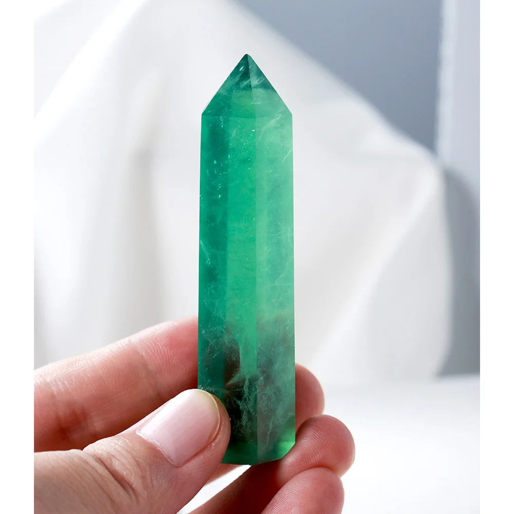 1PC Natural Crystal Green fluorite Point Healing Crystal Quartz Tower Healing Wand Stone Meditation Stone Energy Gem Home Decor