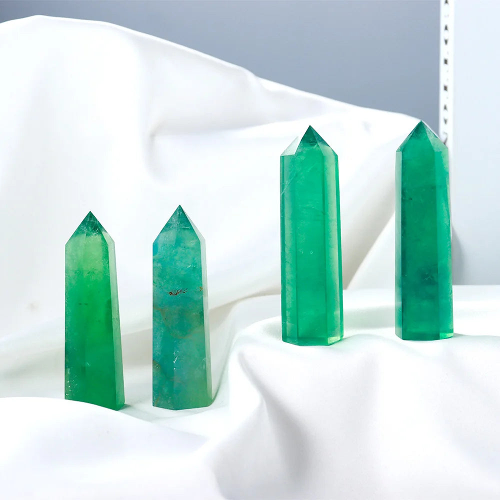 1PC Natural Crystal Green fluorite Point Healing Crystal Quartz Tower Healing Wand Stone Meditation Stone Energy Gem Home Decor