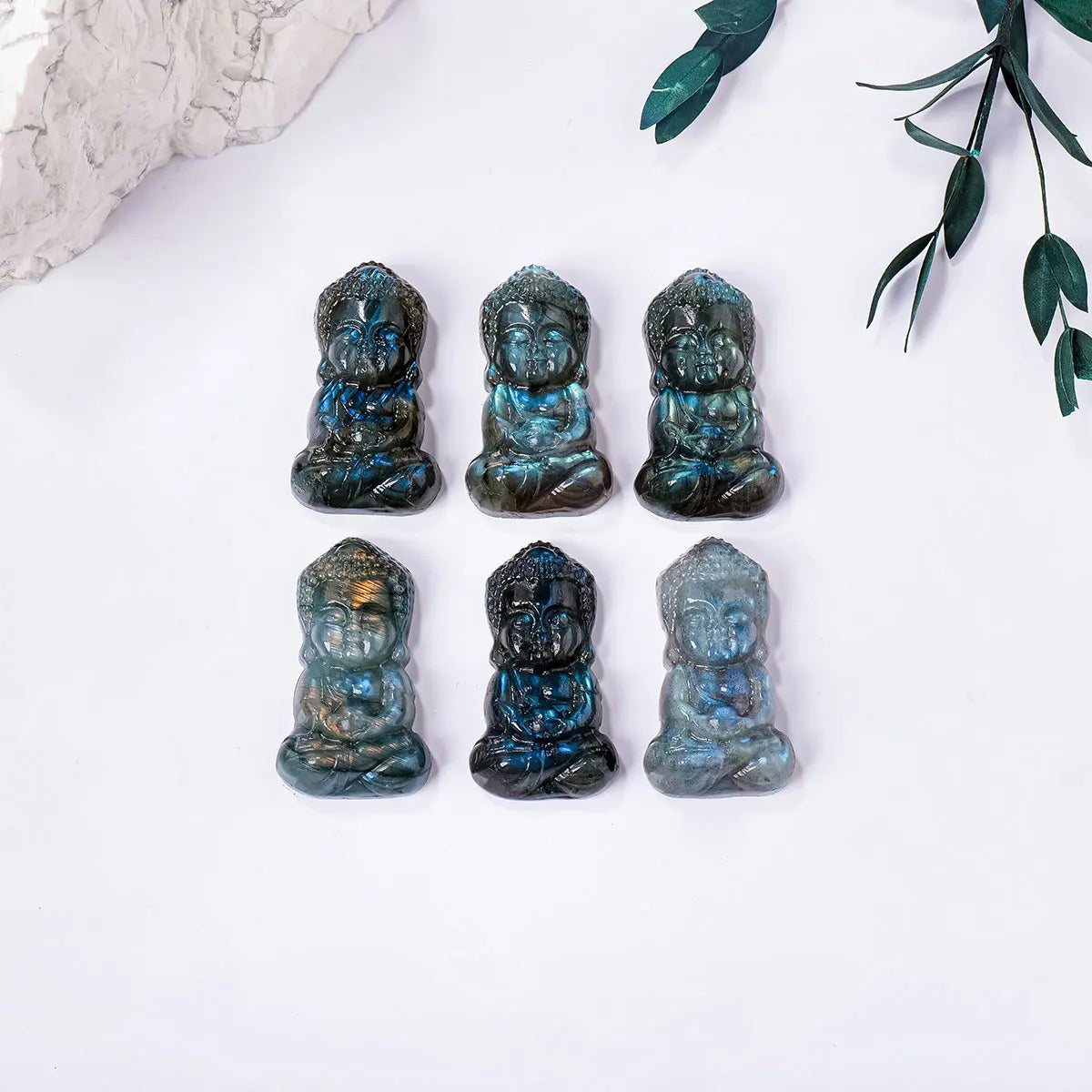 1PC Natural Crystal Healing Stone Baby Buddha Figurines Labradorite Stone Crafts Decorative Divination Magic Home Decor