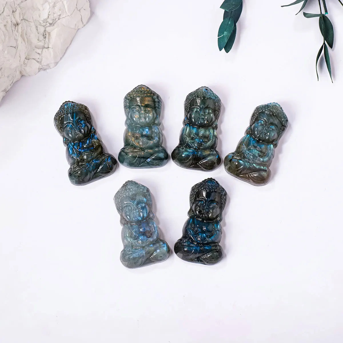 1PC Natural Crystal Healing Stone Baby Buddha Figurines Labradorite Stone Crafts Decorative Divination Magic Home Decor