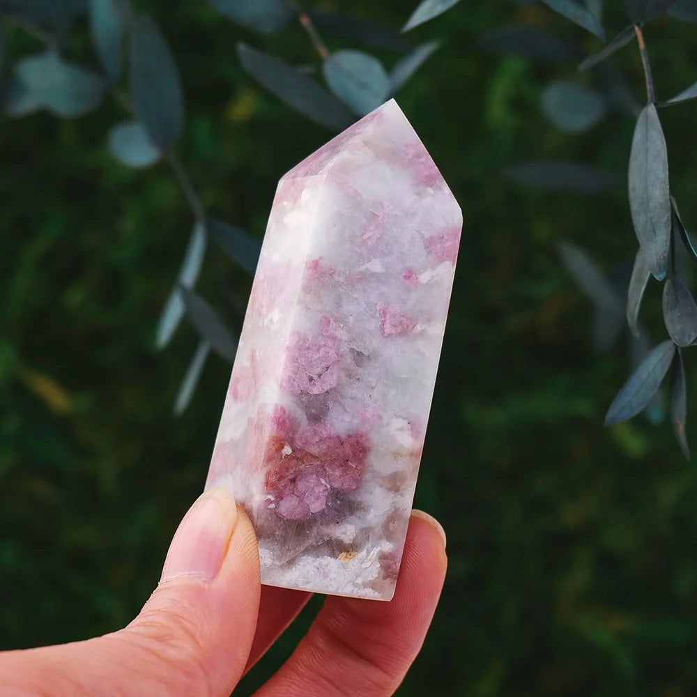 1PC Natural Crystal Healing Tetrahedron Wands Single Point  Plum Blossom Tourmaline Crystal Tower Reiki Chakra Energy Stones