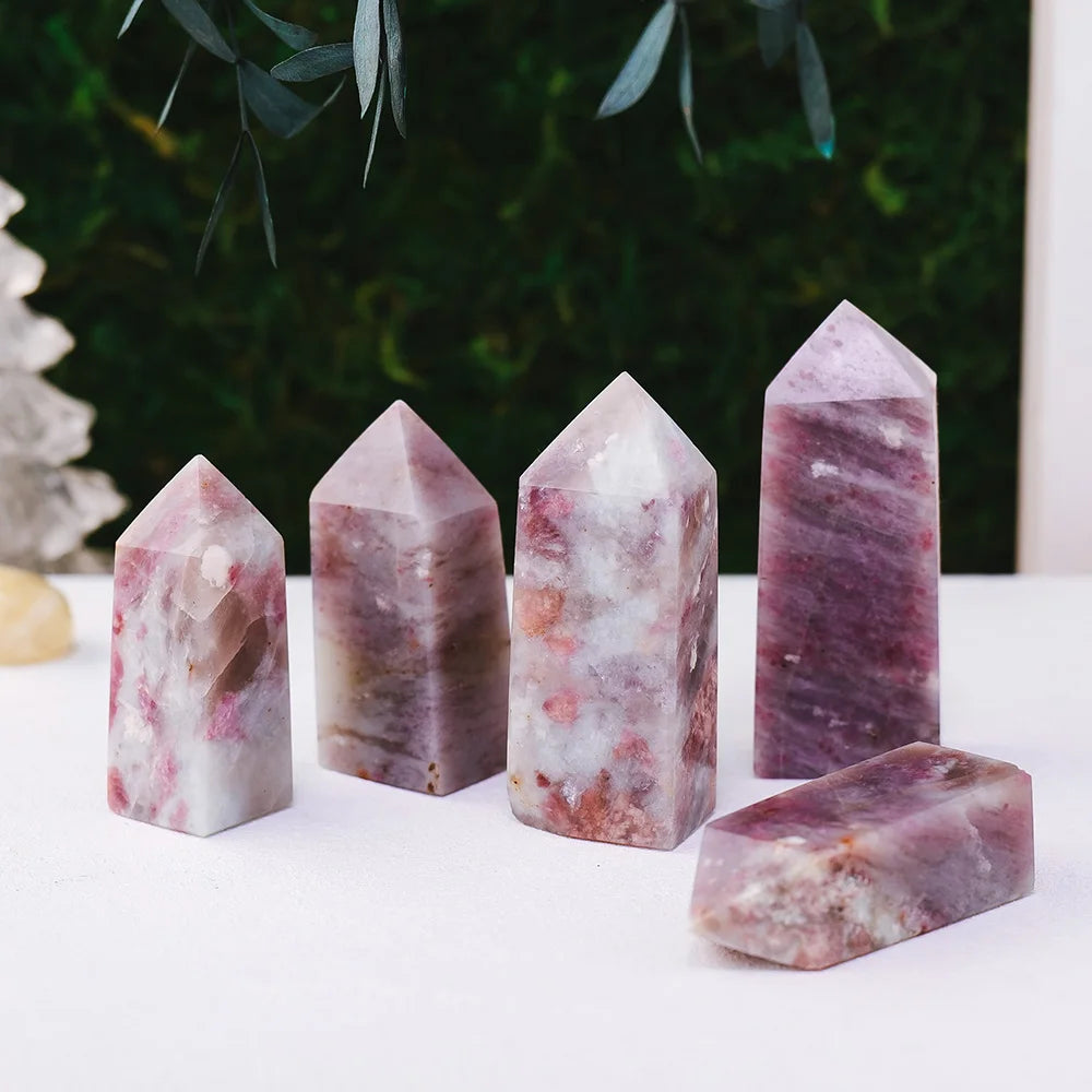 1PC Natural Crystal Healing Tetrahedron Wands Single Point  Plum Blossom Tourmaline Crystal Tower Reiki Chakra Energy Stones