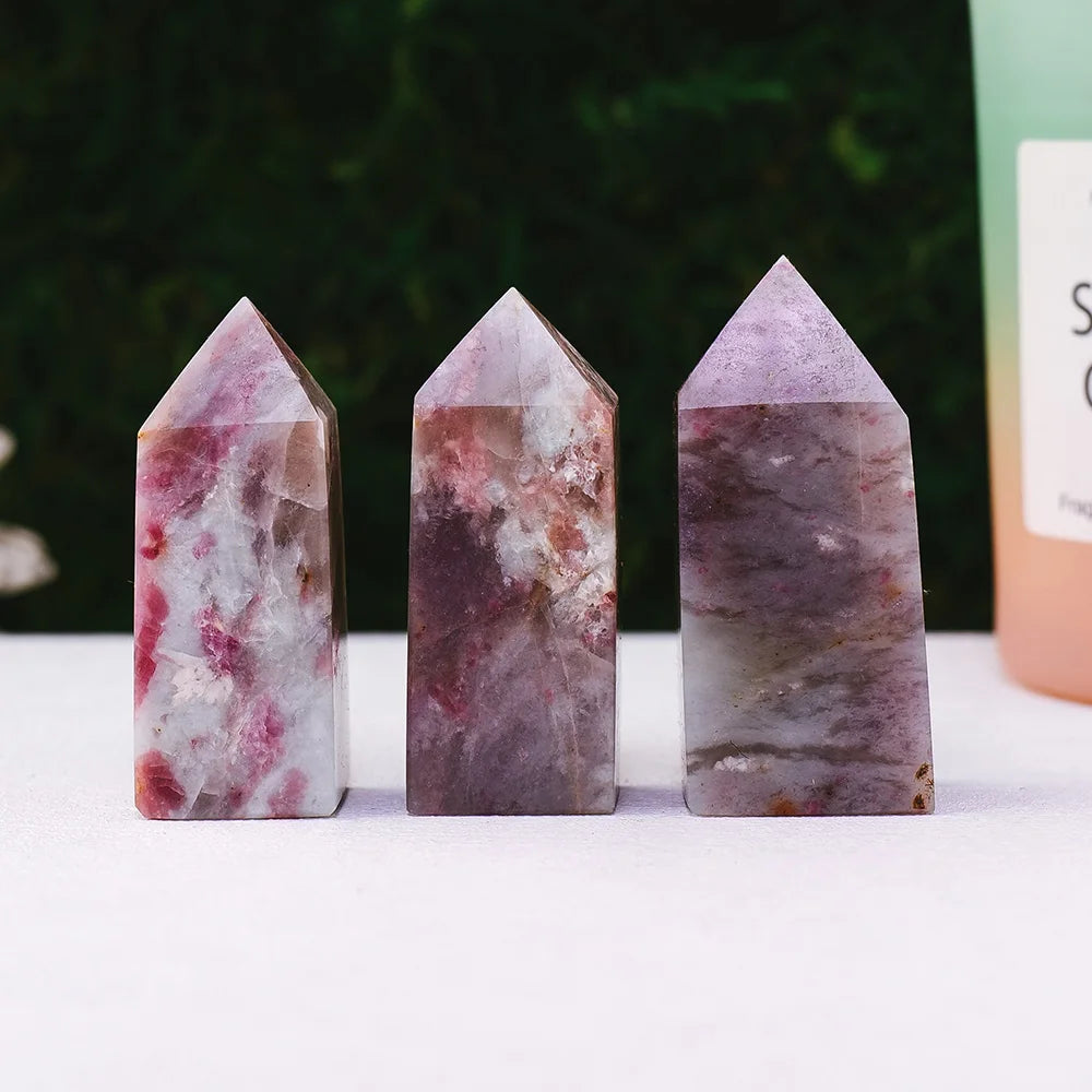 1PC Natural Crystal Healing Tetrahedron Wands Single Point  Plum Blossom Tourmaline Crystal Tower Reiki Chakra Energy Stones