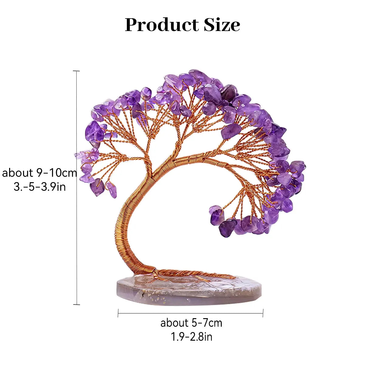 1PC Natural Crystal Lucky Tree Copper Wire Winding Amethyst Gravel With Agate Slice Base Home Decoration Money Trees