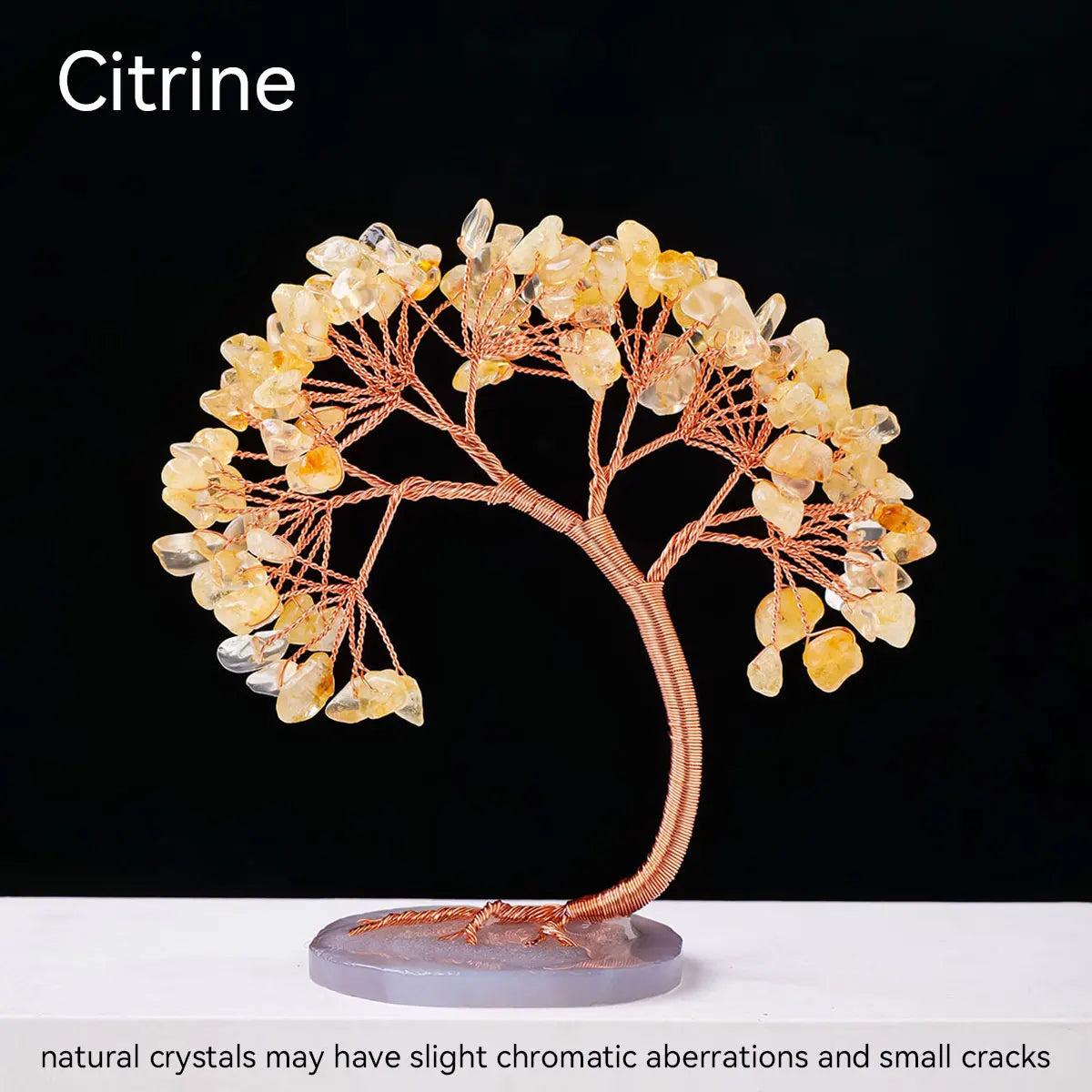 1PC Natural Crystal Lucky Tree Copper Wire Winding Amethyst Gravel With Agate Slice Base Home Decoration Money Trees