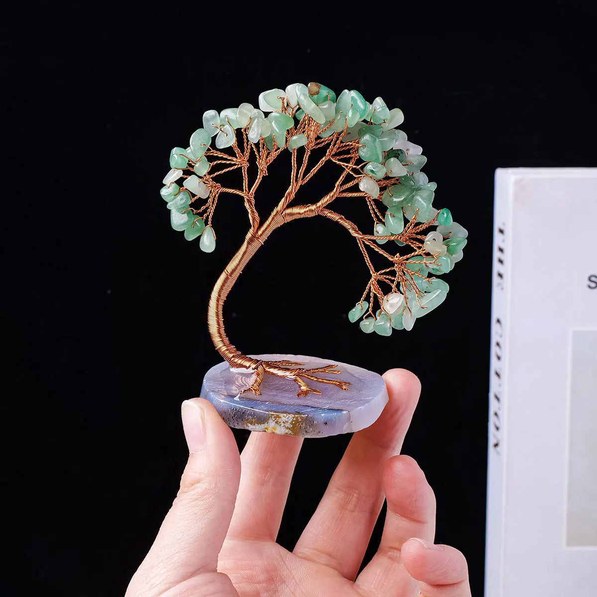 1PC Natural Crystal Lucky Tree Copper Wire Winding Amethyst Gravel With Agate Slice Base Home Decoration Money Trees