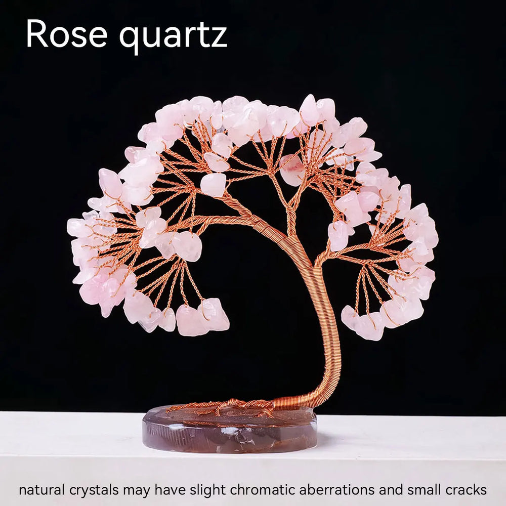 1PC Natural Crystal Lucky Tree Copper Wire Winding Amethyst Gravel With Agate Slice Base Home Decoration Money Trees