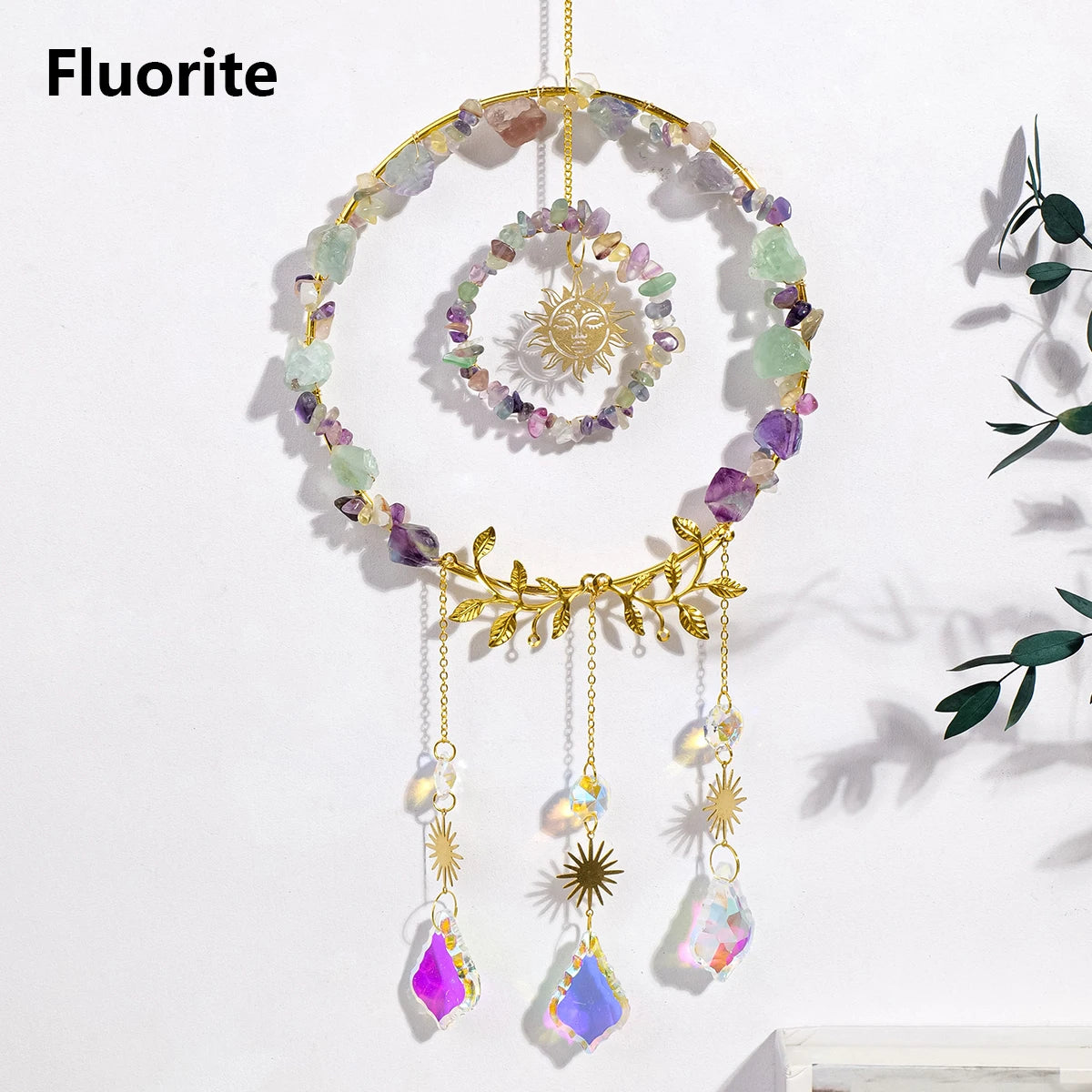 1PC Natural Crystal Pendant Crystal Gravels Annulus Sun Catcher Reiki Gemstone Chips Home Decoration