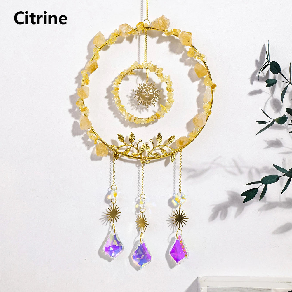 1PC Natural Crystal Pendant Crystal Gravels Annulus Sun Catcher Reiki Gemstone Chips Home Decoration