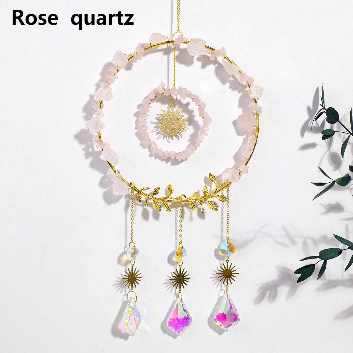 1PC Natural Crystal Pendant Crystal Gravels Annulus Sun Catcher Reiki Gemstone Chips Home Decoration