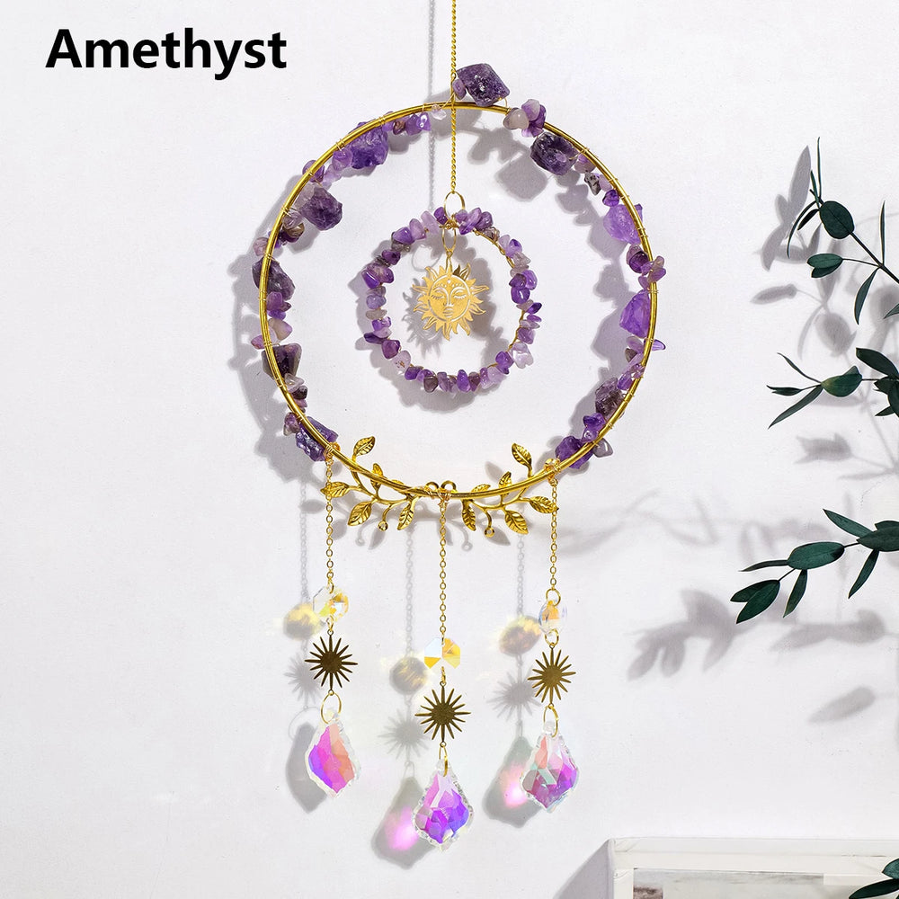 1PC Natural Crystal Pendant Crystal Gravels Annulus Sun Catcher Reiki Gemstone Chips Home Decoration