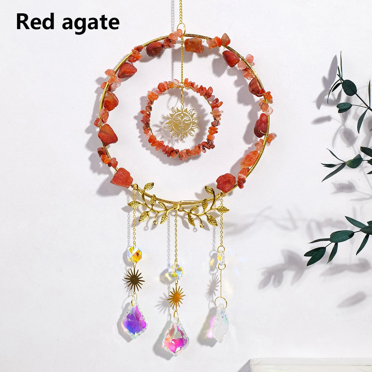 1PC Natural Crystal Pendant Crystal Gravels Annulus Sun Catcher Reiki Gemstone Chips Home Decoration