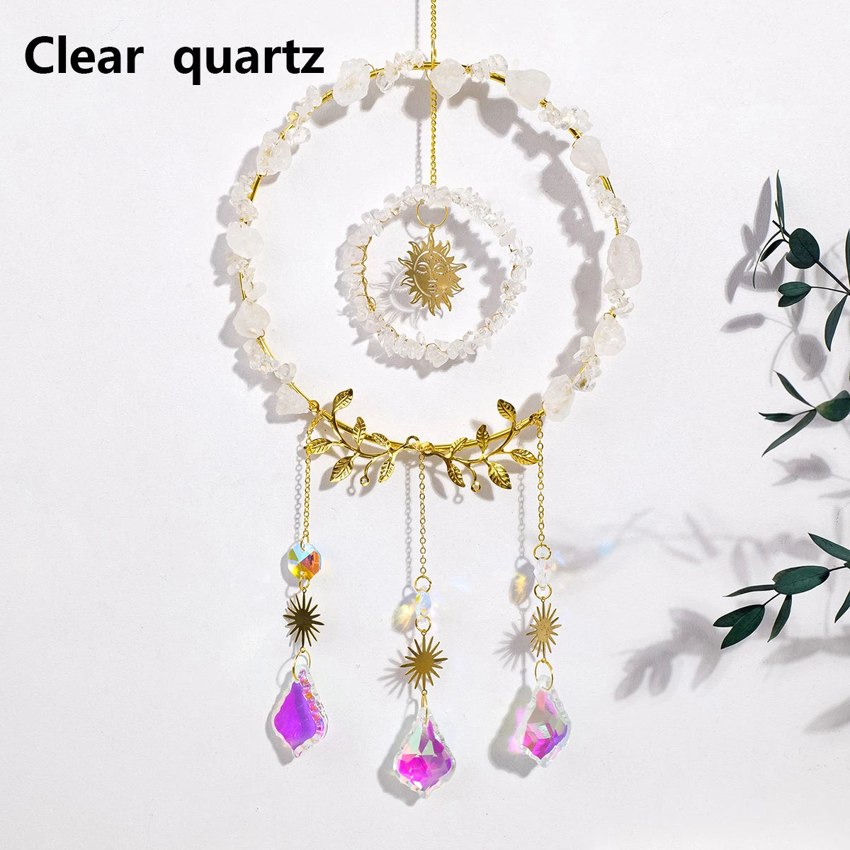 1PC Natural Crystal Pendant Crystal Gravels Annulus Sun Catcher Reiki Gemstone Chips Home Decoration