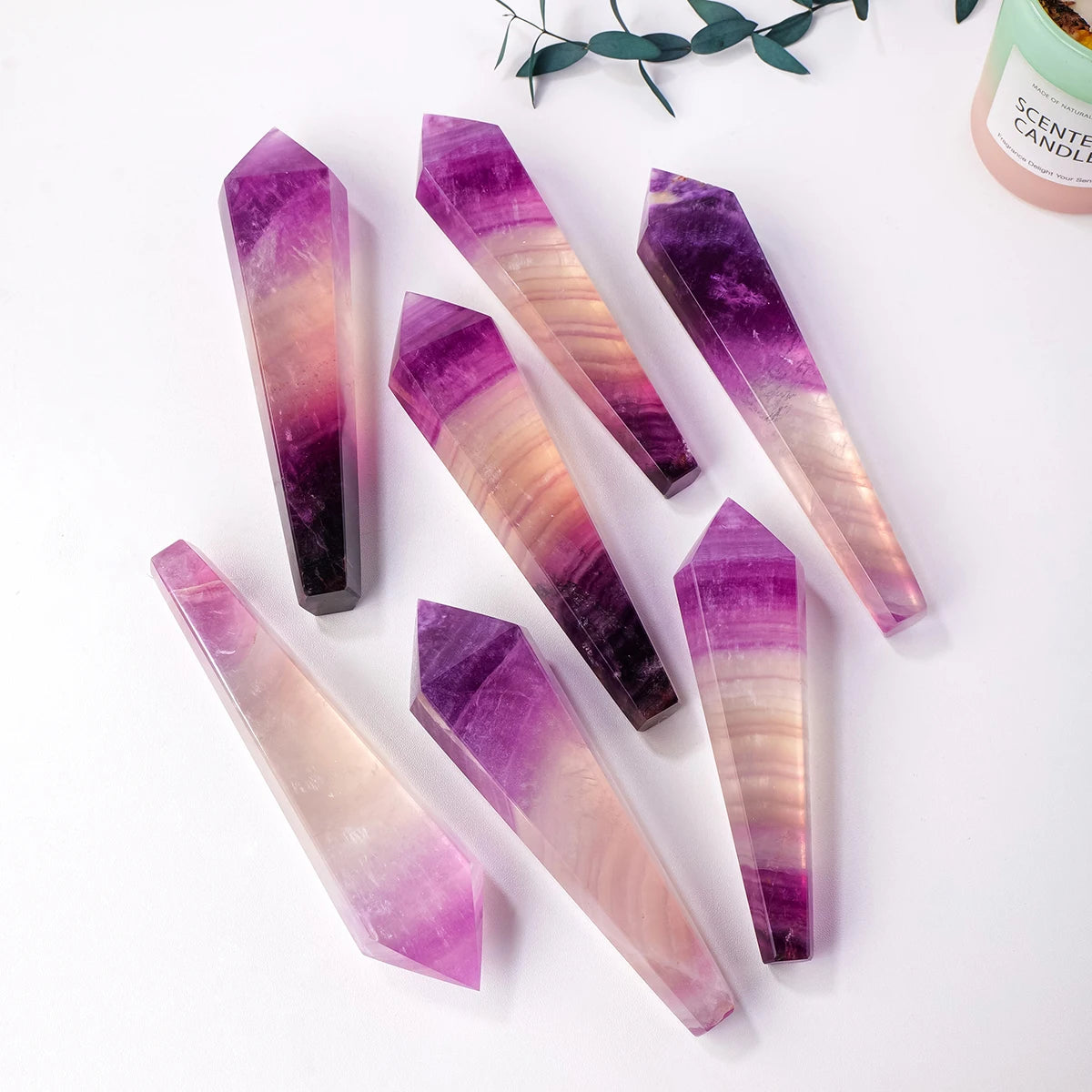 1PC Natural Crystal Purple Fluorite Taper Soul Pendulum Magic Wand Crystal Reiki Meditation Room Decorations