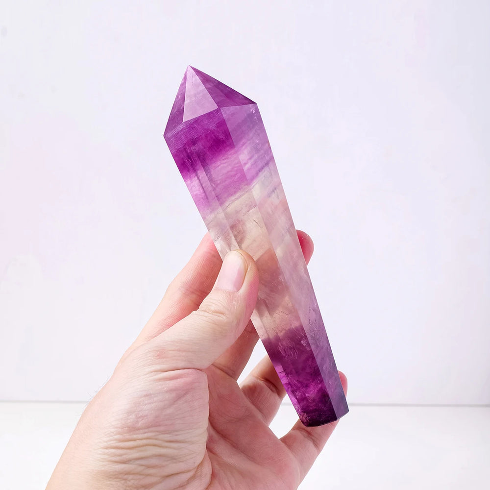 1PC Natural Crystal Purple Fluorite Taper Soul Pendulum Magic Wand Crystal Reiki Meditation Room Decorations