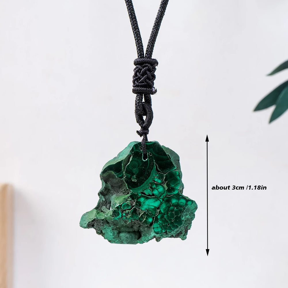 1PC Natural Crystal Quartz Green Malachite Slab Raw Stone Pendant Irregular Gem Necklace Women Men Green Jewelry