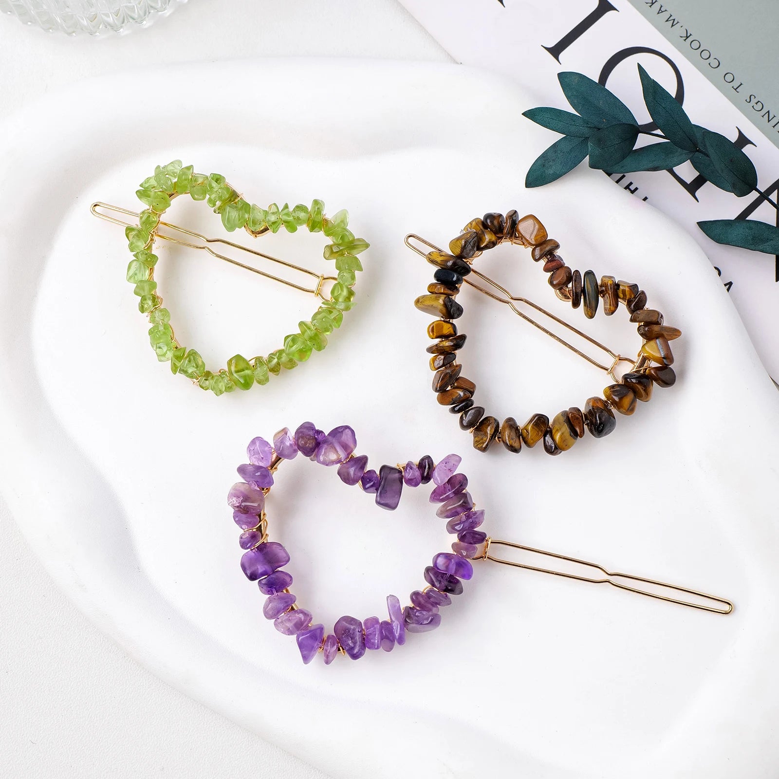 1PC Natural Crystal Quartz Love Heart Shape Hairpin Head Decoration Barrettes Headwear Hair Accessories Gifts