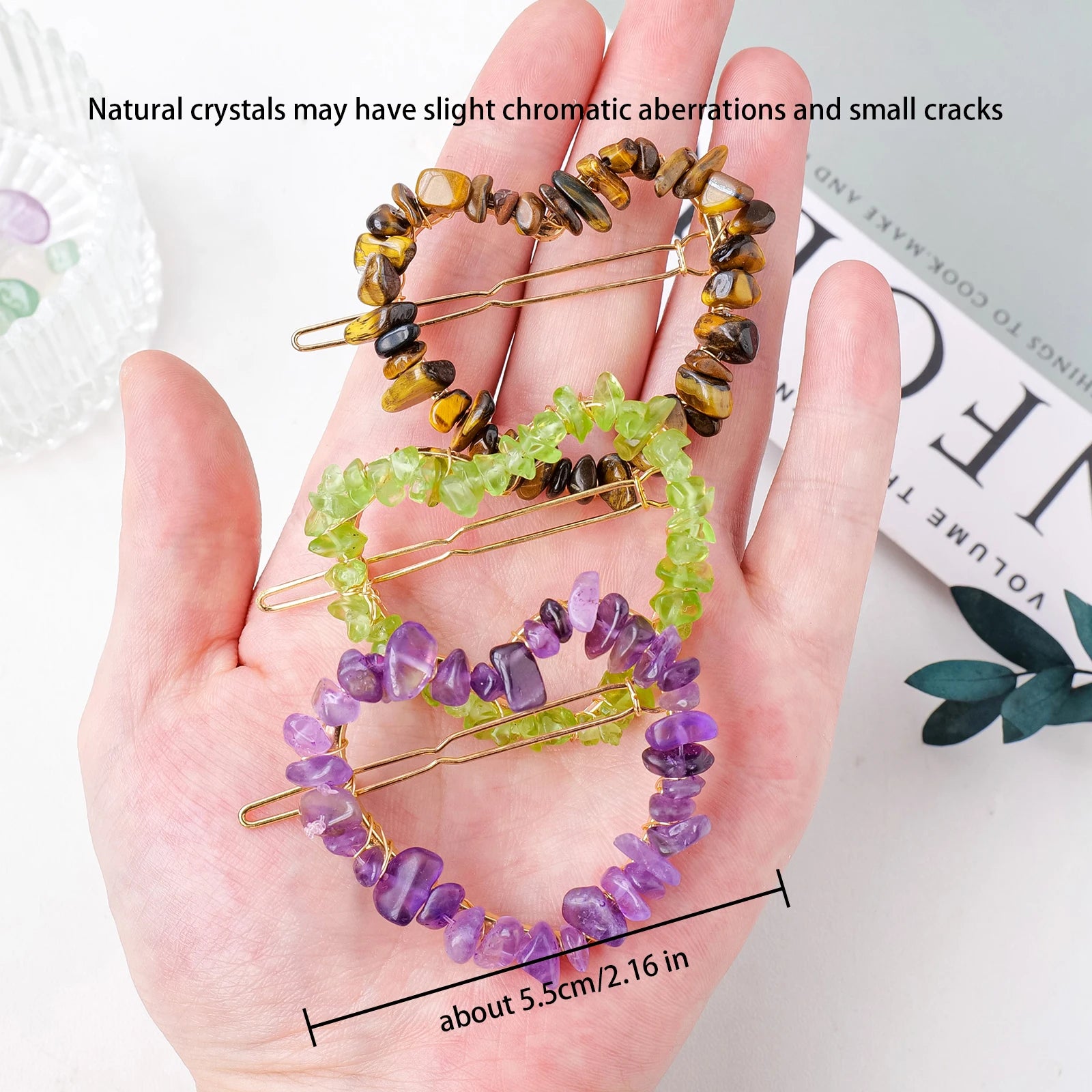 1PC Natural Crystal Quartz Love Heart Shape Hairpin Head Decoration Barrettes Headwear Hair Accessories Gifts