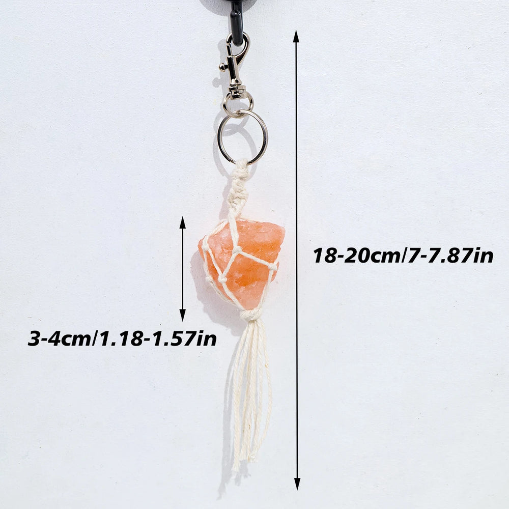 1PC Natural Crystal Raw Gemstone Hand Knitting String Bag Pendant Keychain Car Key Holder Raw Mineral Stone KeyRing Jewelry