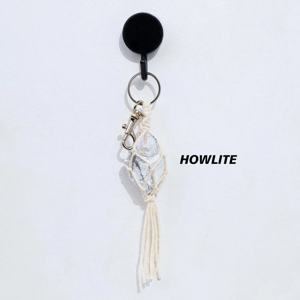 1PC Natural Crystal Raw Gemstone Hand Knitting String Bag Pendant Keychain Car Key Holder Raw Mineral Stone KeyRing Jewelry