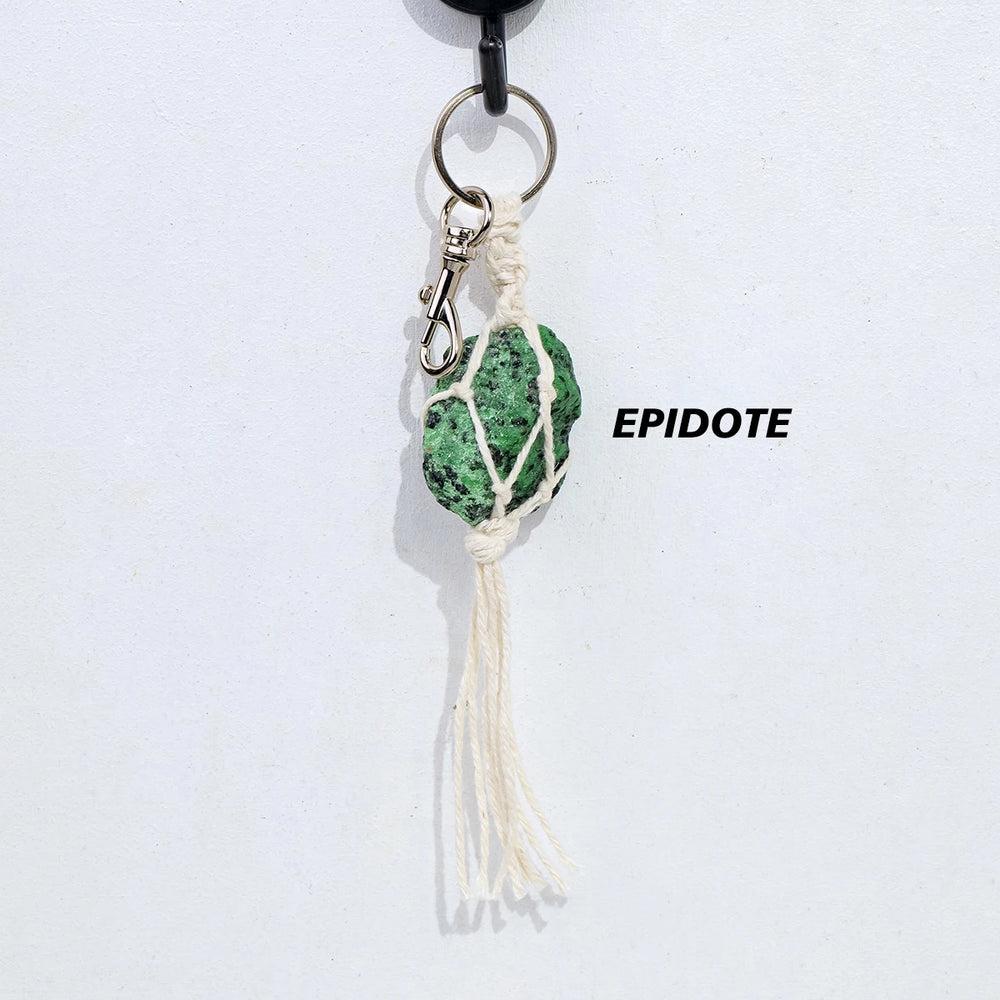 1PC Natural Crystal Raw Gemstone Hand Knitting String Bag Pendant Keychain Car Key Holder Raw Mineral Stone KeyRing Jewelry