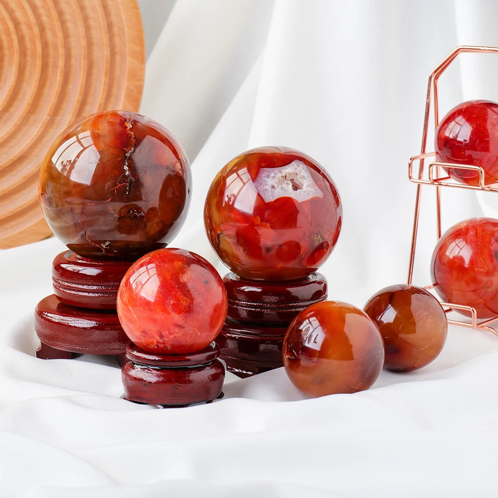 1PC Natural Crystal Red Agate Crystal Sphere Carnelian Decorative Ball Ornaments Reiki  Healing Stone