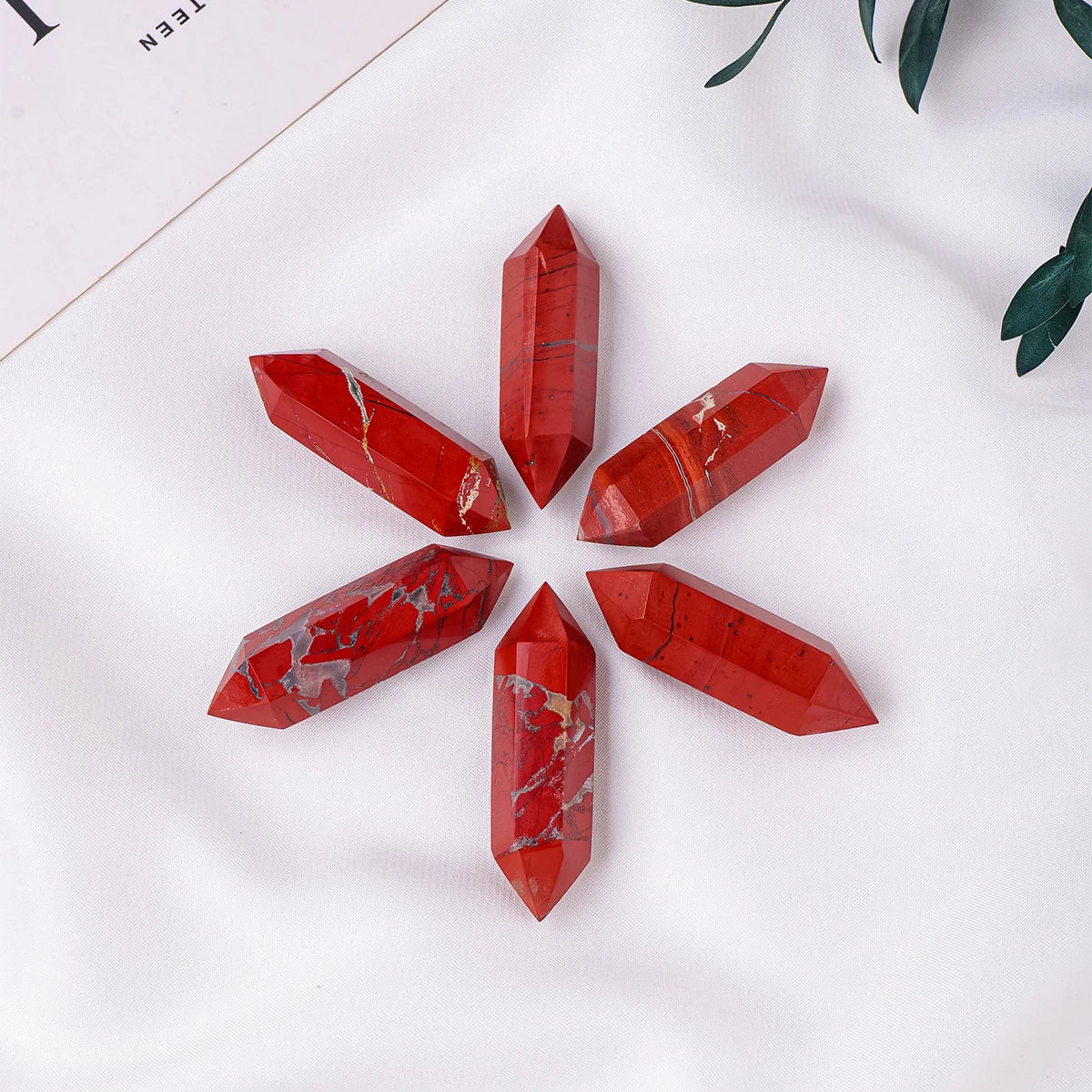 1PC Natural Crystal Red Jasper Hexagonal Prisms Double Point Wand Crystal Healing Stone Home Decoration