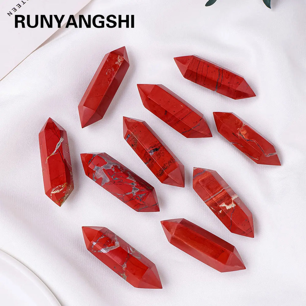 1PC Natural Crystal Red Jasper Hexagonal Prisms Double Point Wand Crystal Healing Stone Home Decoration