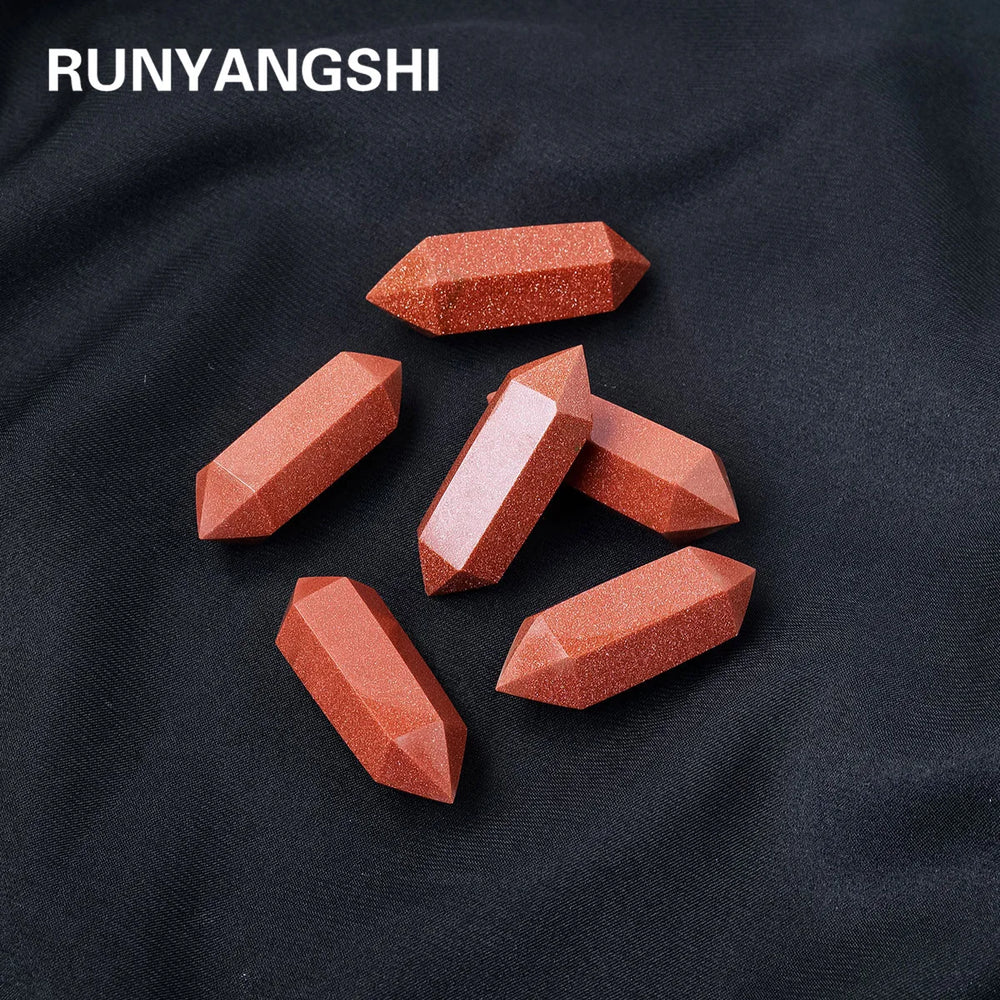 1PC Natural Crystal Red Sandstone Hexagonal Prisms Double Point Jewelry DIY Gifts Wand Specimen Reiki Healing Stone