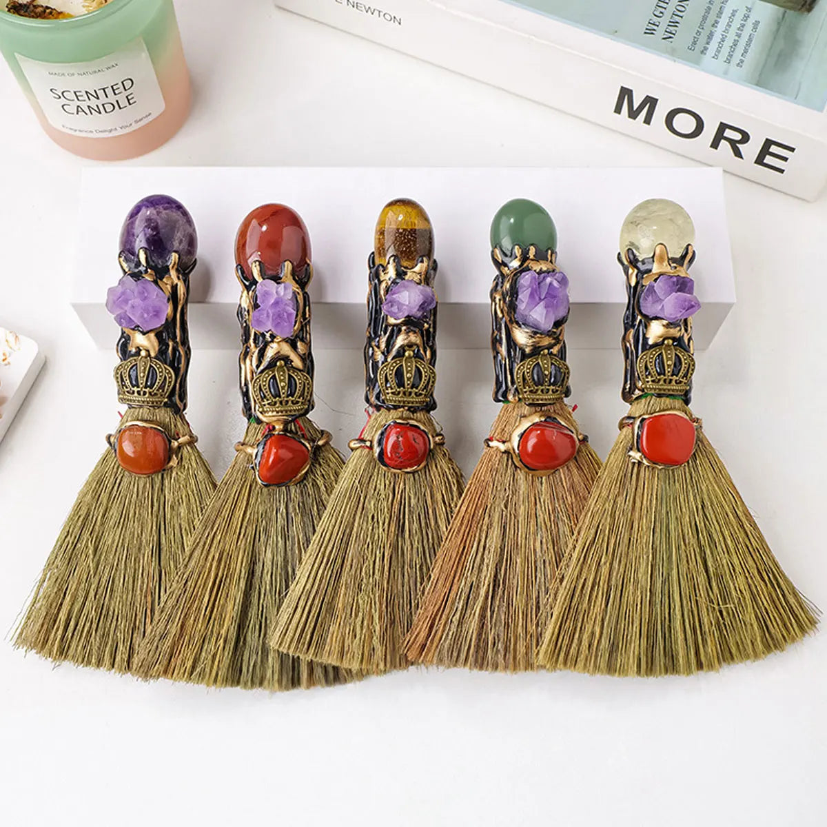 1PC Natural Crystal Rolling Stones Magic Broom Quartz Witch Broom Reiki Divination Gemstone For Cleansing Healing Fengshui