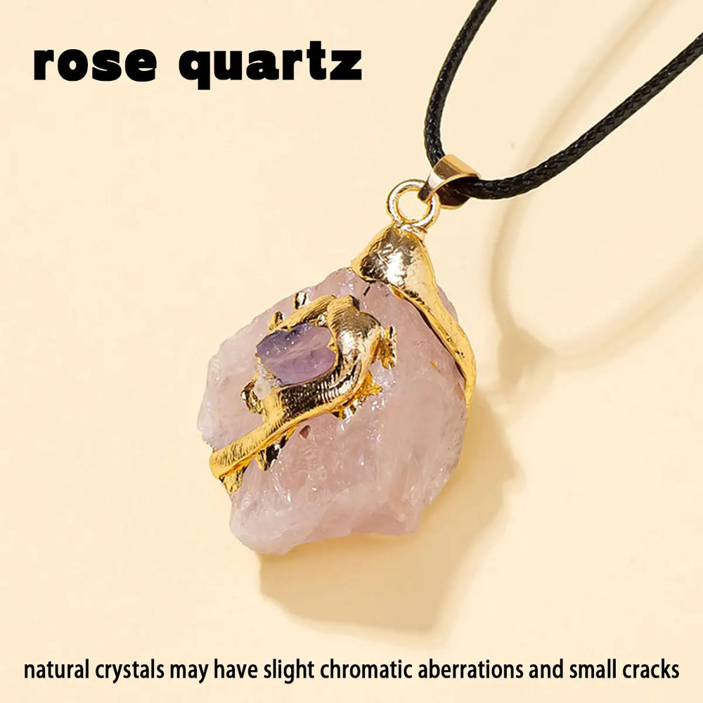 1PC Natural Crystal Rose Quartz Raw Stone Unpolished Stone Green fluorite Pendant Necklace For Women's Gifts