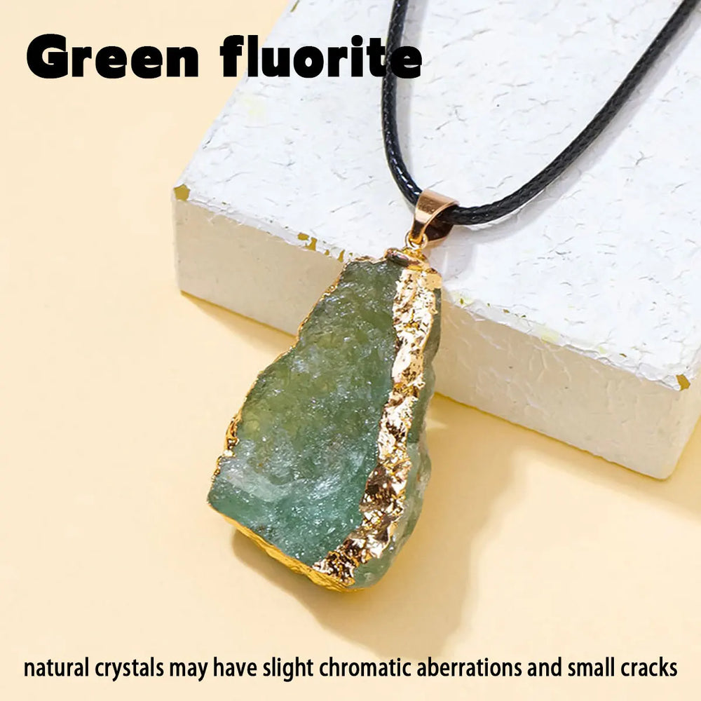 1PC Natural Crystal Rose Quartz Raw Stone Unpolished Stone Green fluorite Pendant Necklace For Women's Gifts