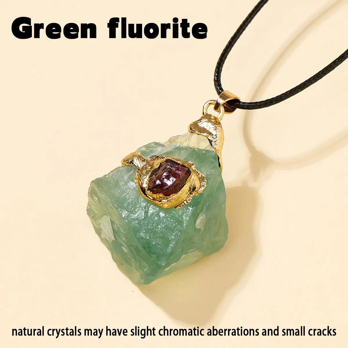 1PC Natural Crystal Rose Quartz Raw Stone Unpolished Stone Green fluorite Pendant Necklace For Women's Gifts