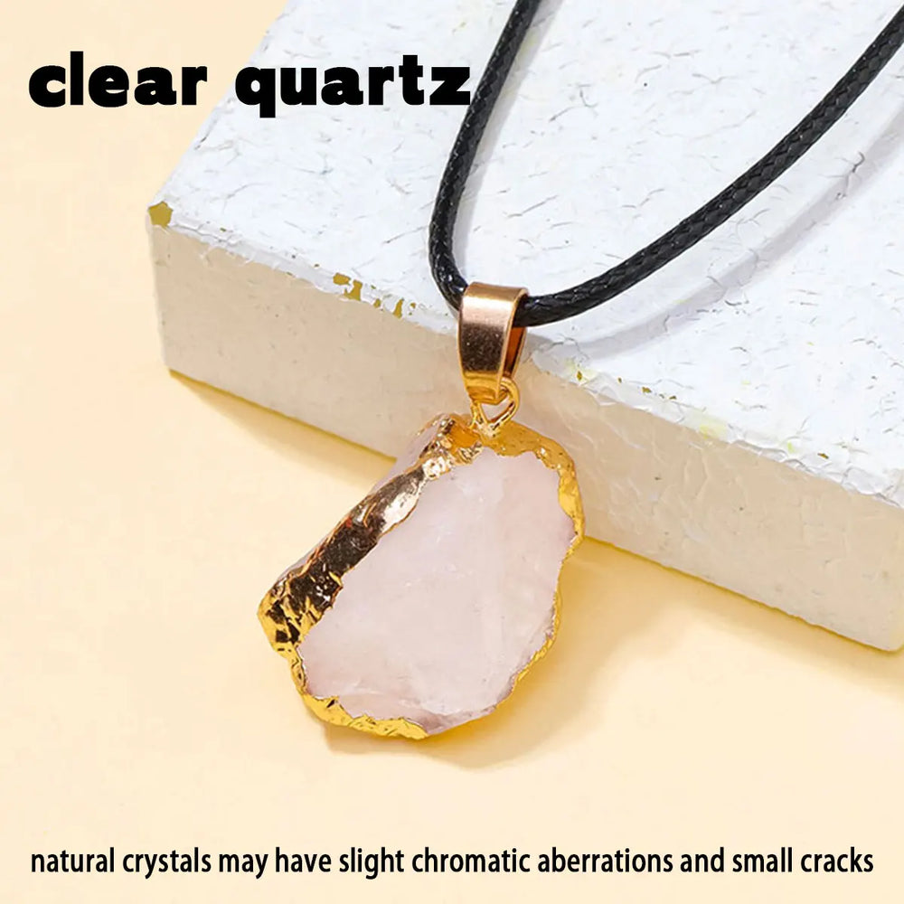 1PC Natural Crystal Rose Quartz Raw Stone Unpolished Stone Green fluorite Pendant Necklace For Women's Gifts