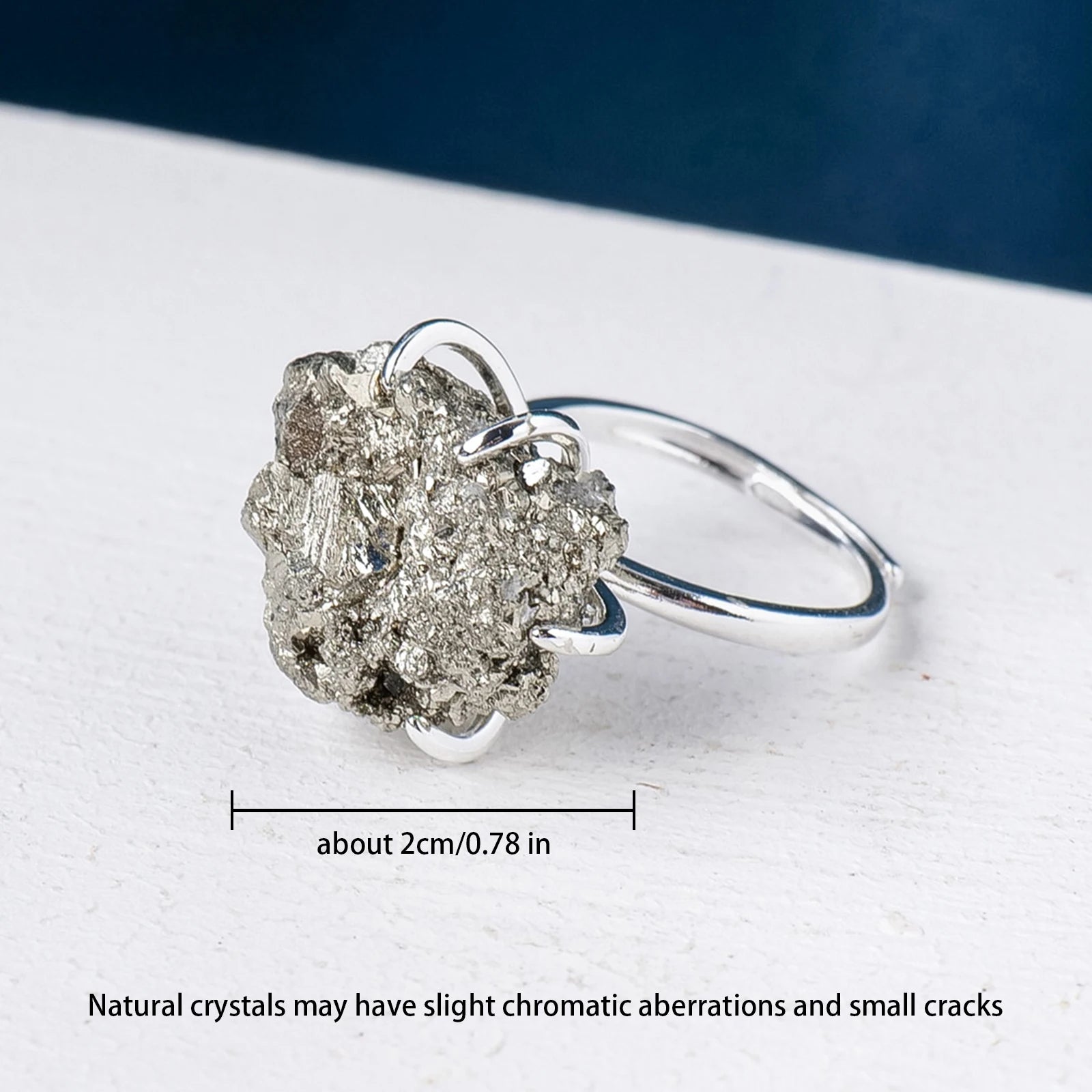 1PC Natural Crystal Rough Stone Chalcopyrite Irregular Crystal Cluster Grab Pyrite Adjustable Ring Gift