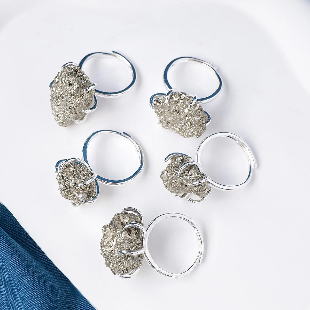 1PC Natural Crystal Rough Stone Chalcopyrite Irregular Crystal Cluster Grab Pyrite Adjustable Ring Gift