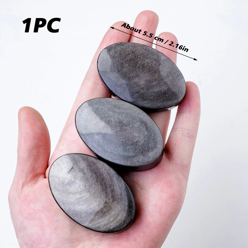 1PC Natural Crystal Silver Obsidian Heart Worry Pocket Palm Stone Healing Energy Gemstone Therapy Geometry Chakra Balancing