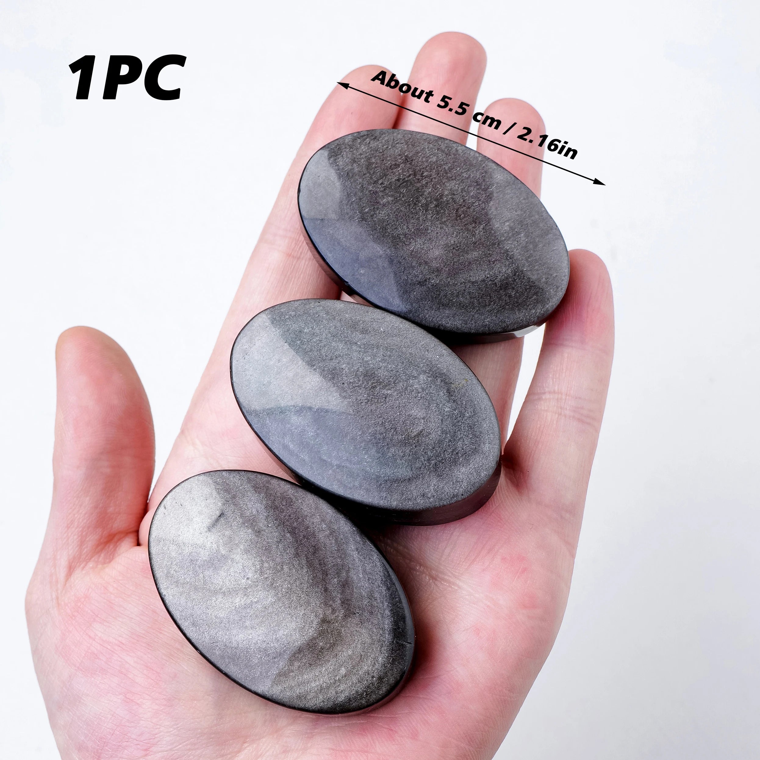 1PC Natural Crystal Silver Obsidian Heart Worry Pocket Palm Stone Healing Energy Gemstone Therapy Geometry Chakra Balancing