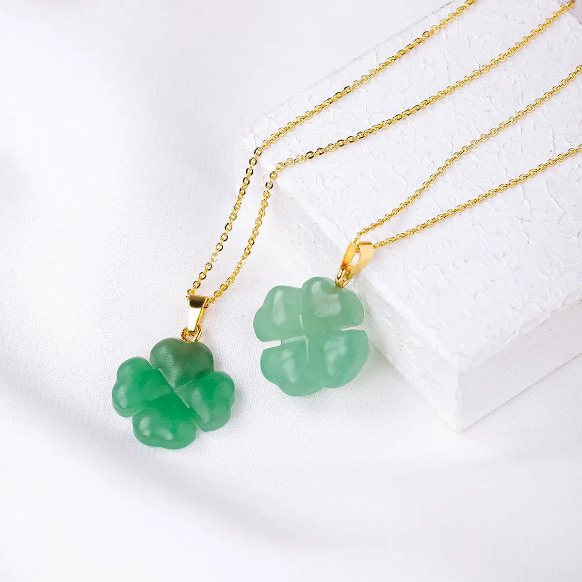 1PC Natural Crystal Stone Aventurine Quartz Four Leaf Clover Pendant Gemstone Crystal Necklace For Men's Gifts