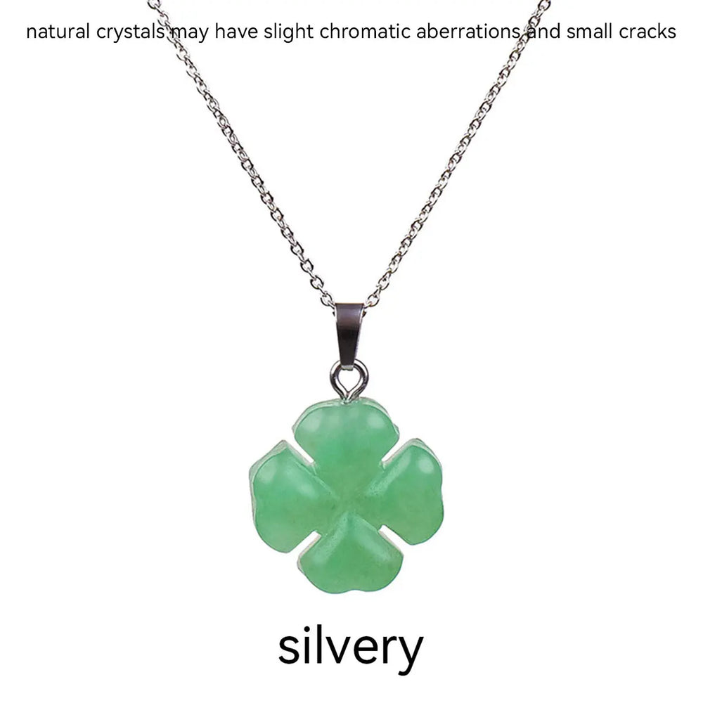 1PC Natural Crystal Stone Aventurine Quartz Four Leaf Clover Pendant Gemstone Crystal Necklace For Men's Gifts