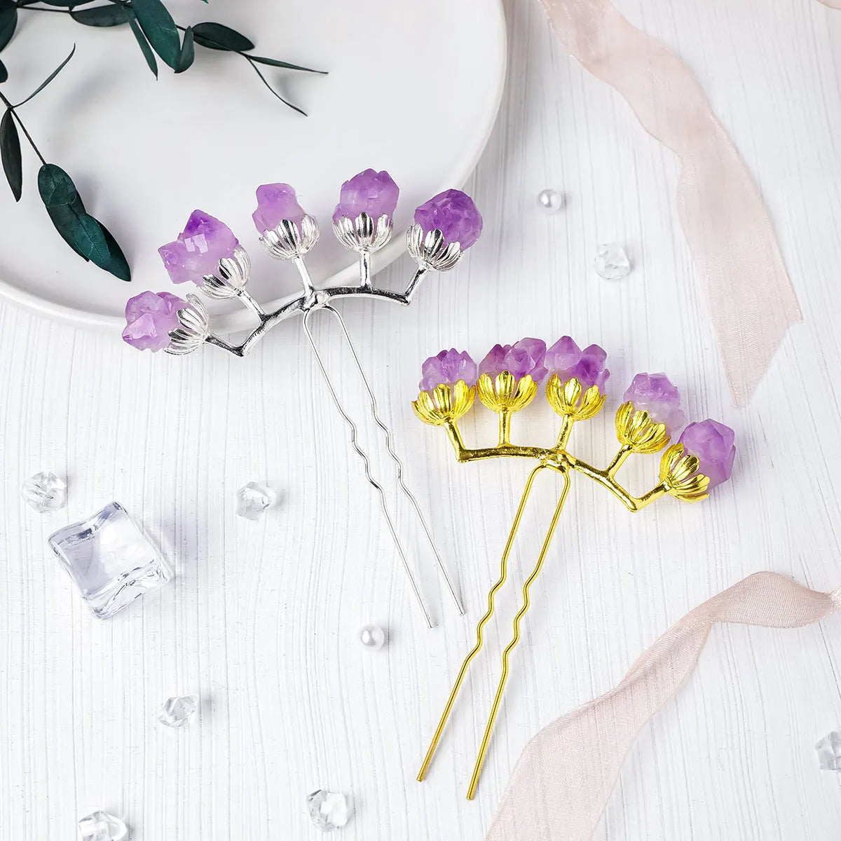 1PC Natural Crystal Stone Hair Clip Amethyst Jewelry Gifts for Women Healing Gemstone Hair Clip Bridal Accessories